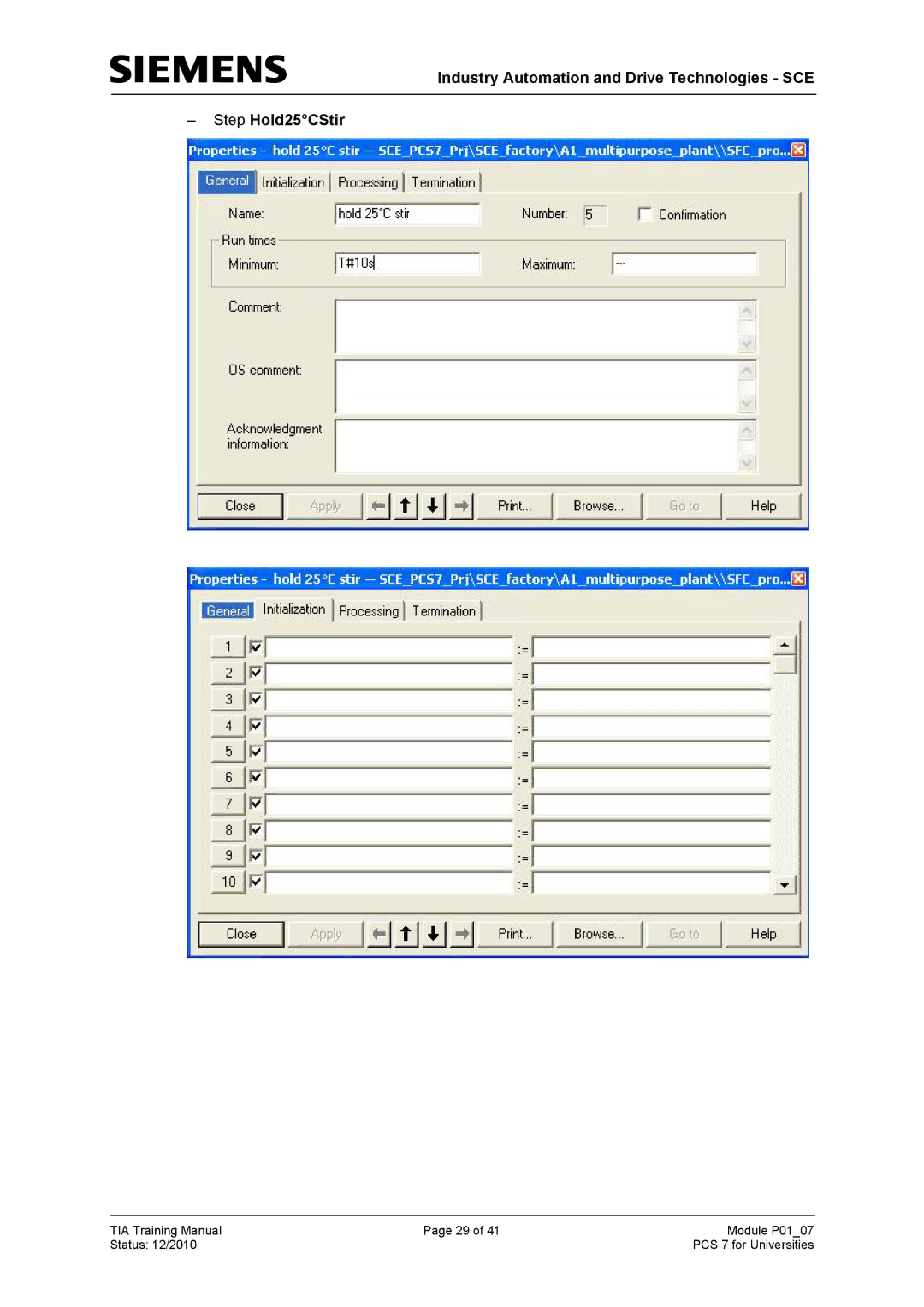 Siemens P01-07 manual TIA Training Manual Module P0107 Status 12/2010 