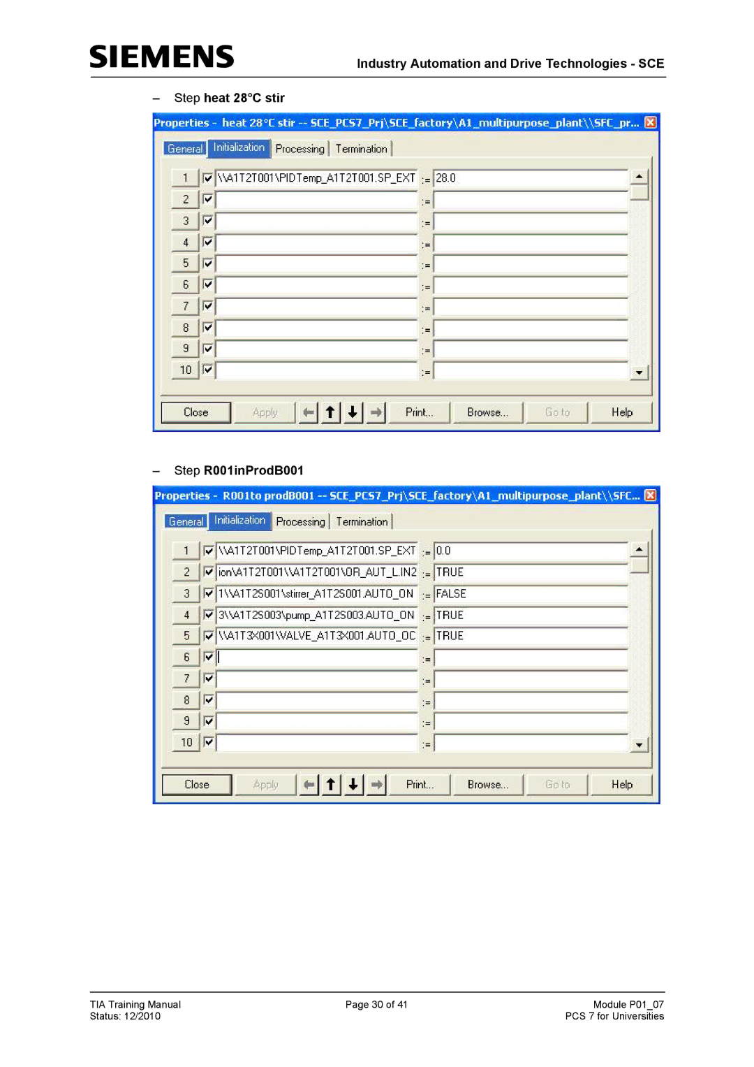 Siemens P01-07 manual TIA Training Manual Module P0107 Status 12/2010 