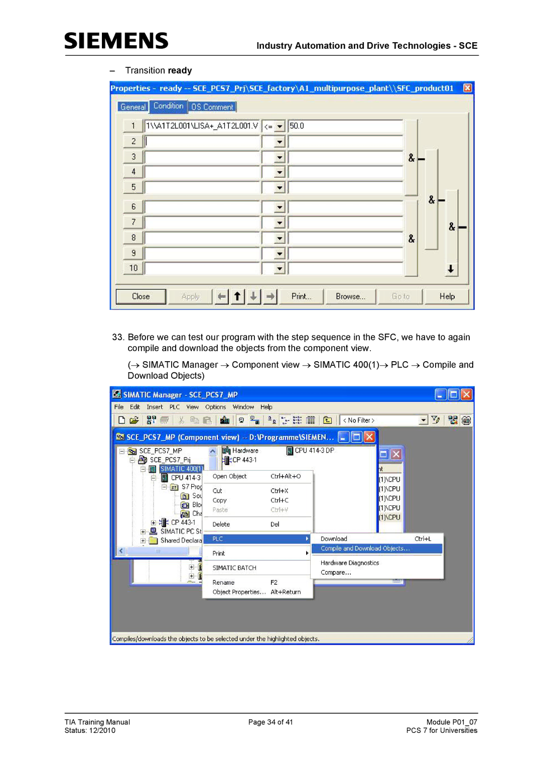 Siemens P01-07 manual Industry Automation and Drive Technologies SCE 