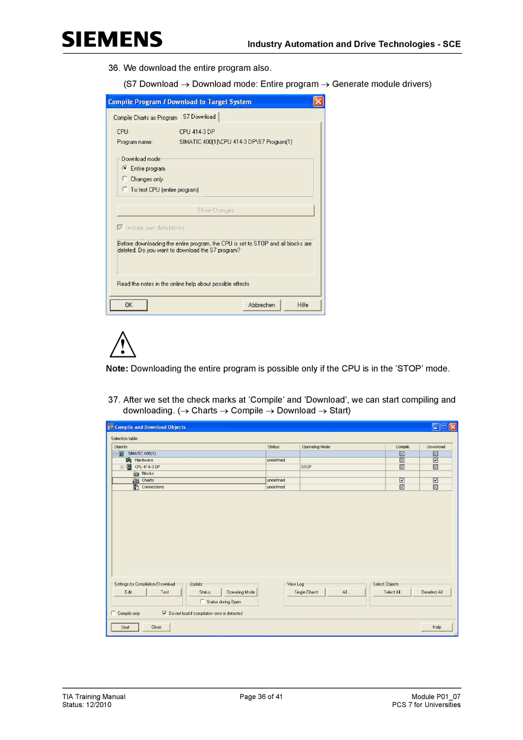 Siemens P01-07 manual Industry Automation and Drive Technologies SCE 