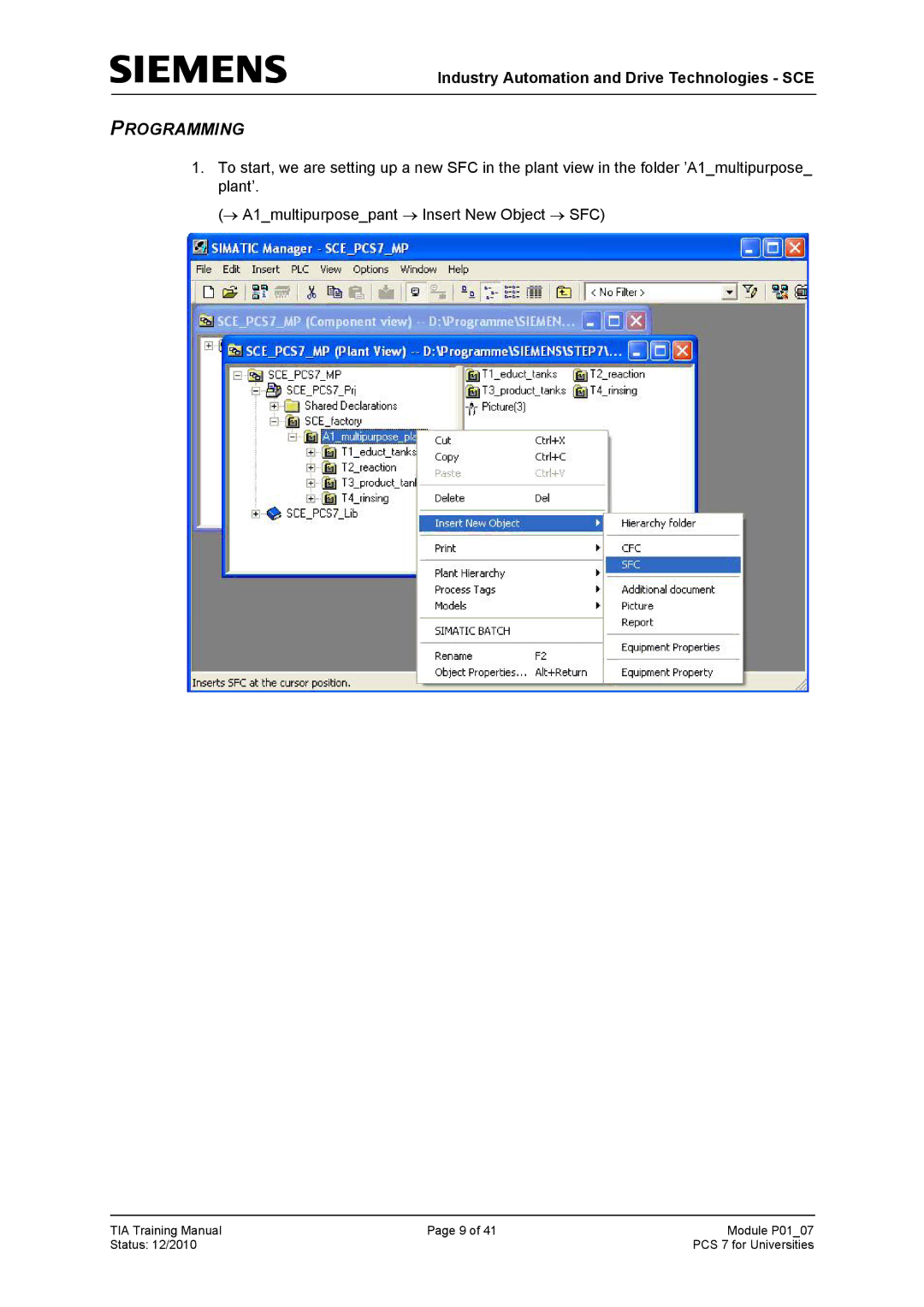 Siemens P01-07 manual Programming 