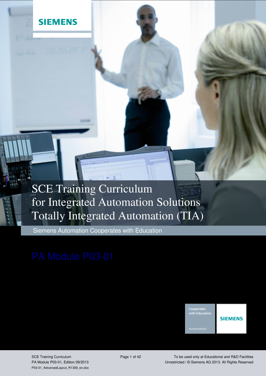 Siemens pa module p03-01 manual Industry Sector, IA&DT, SCE Training Curriculum, PA Module P03-01, Page 1 of 