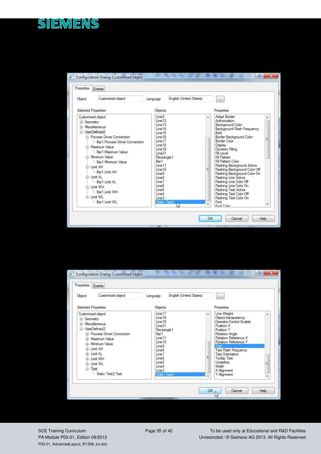 Siemens pa module p03-01 manual Industry Sector, IA&DT, → StaticText2 Text → OK 