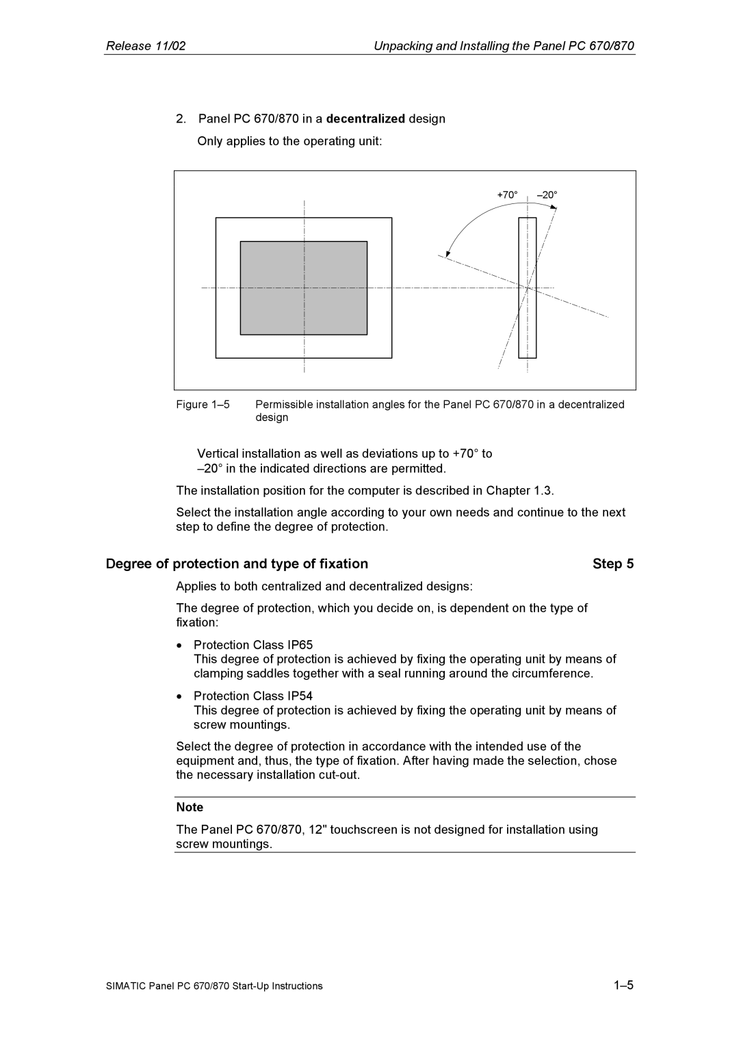Siemens Panel PC 870 appendix Degree of protection and type of fixation Step 