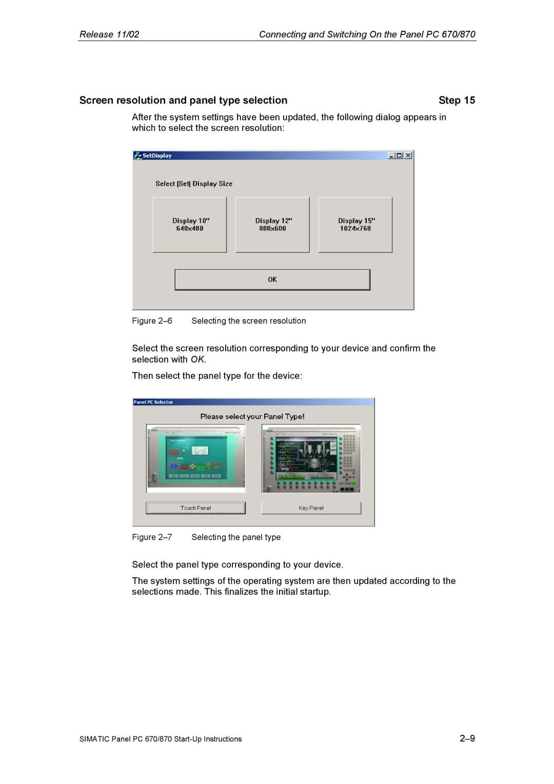 Siemens Panel PC 870 appendix Screen resolution and panel type selection Step, Selecting the screen resolution 