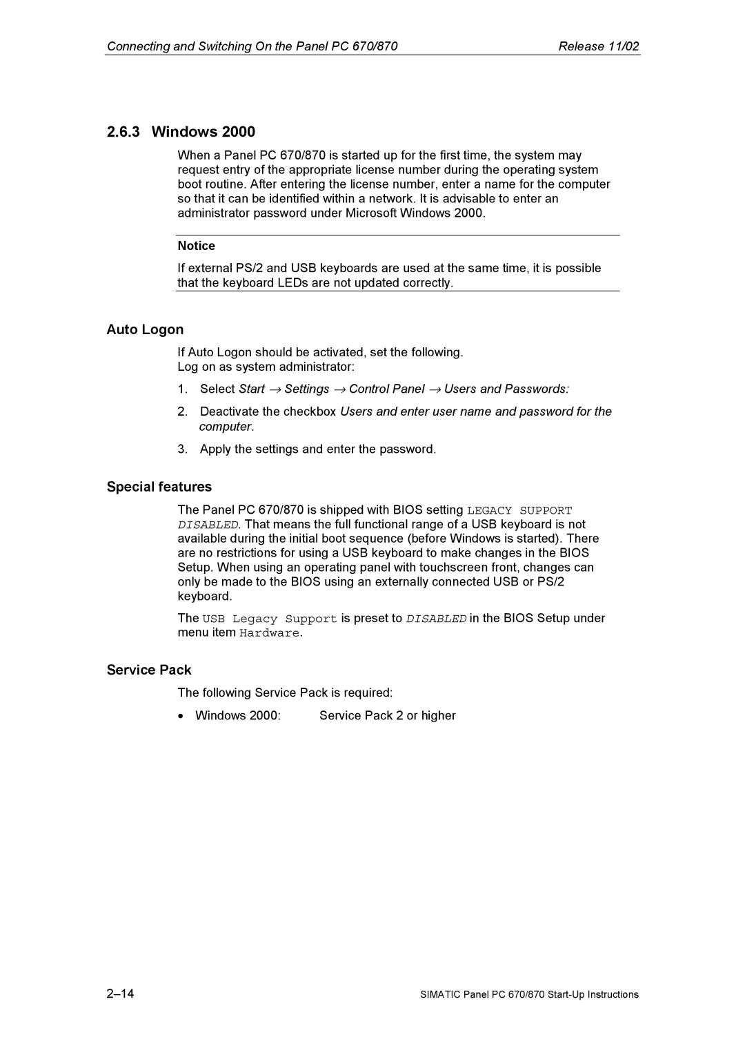 Siemens Panel PC 870 appendix Windows, Auto Logon 