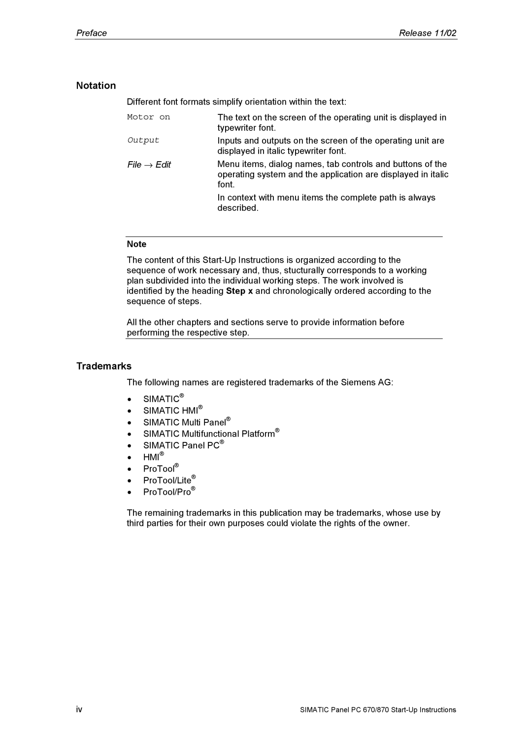 Siemens Panel PC 870 appendix Notation, Trademarks 