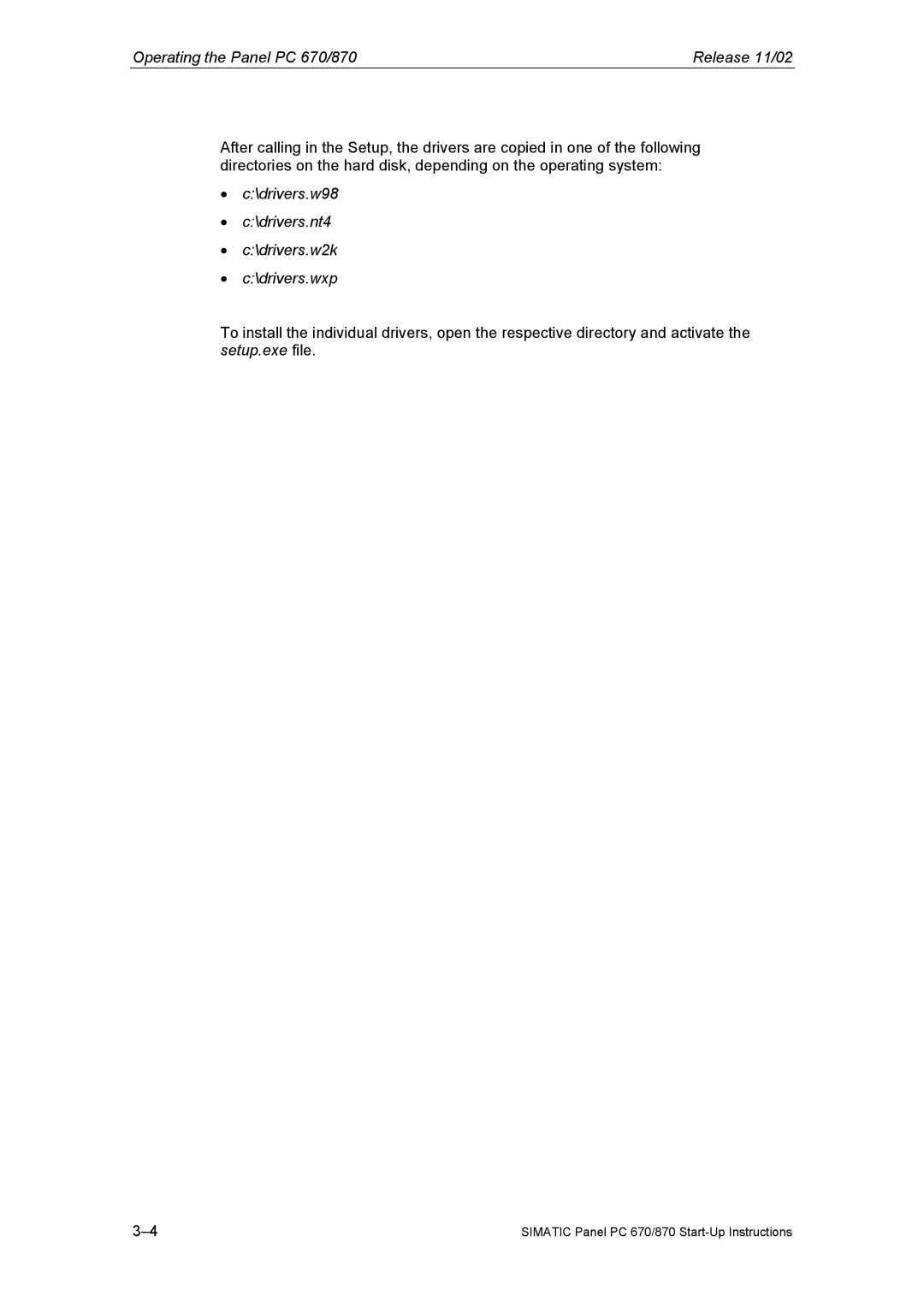 Siemens Panel PC 870 appendix drivers.w98 \drivers.nt4 \drivers.w2k \drivers.wxp 