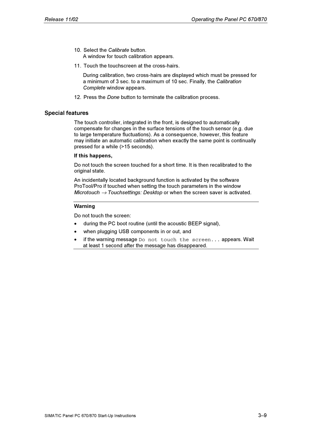 Siemens Panel PC 870 appendix Special features, If this happens 