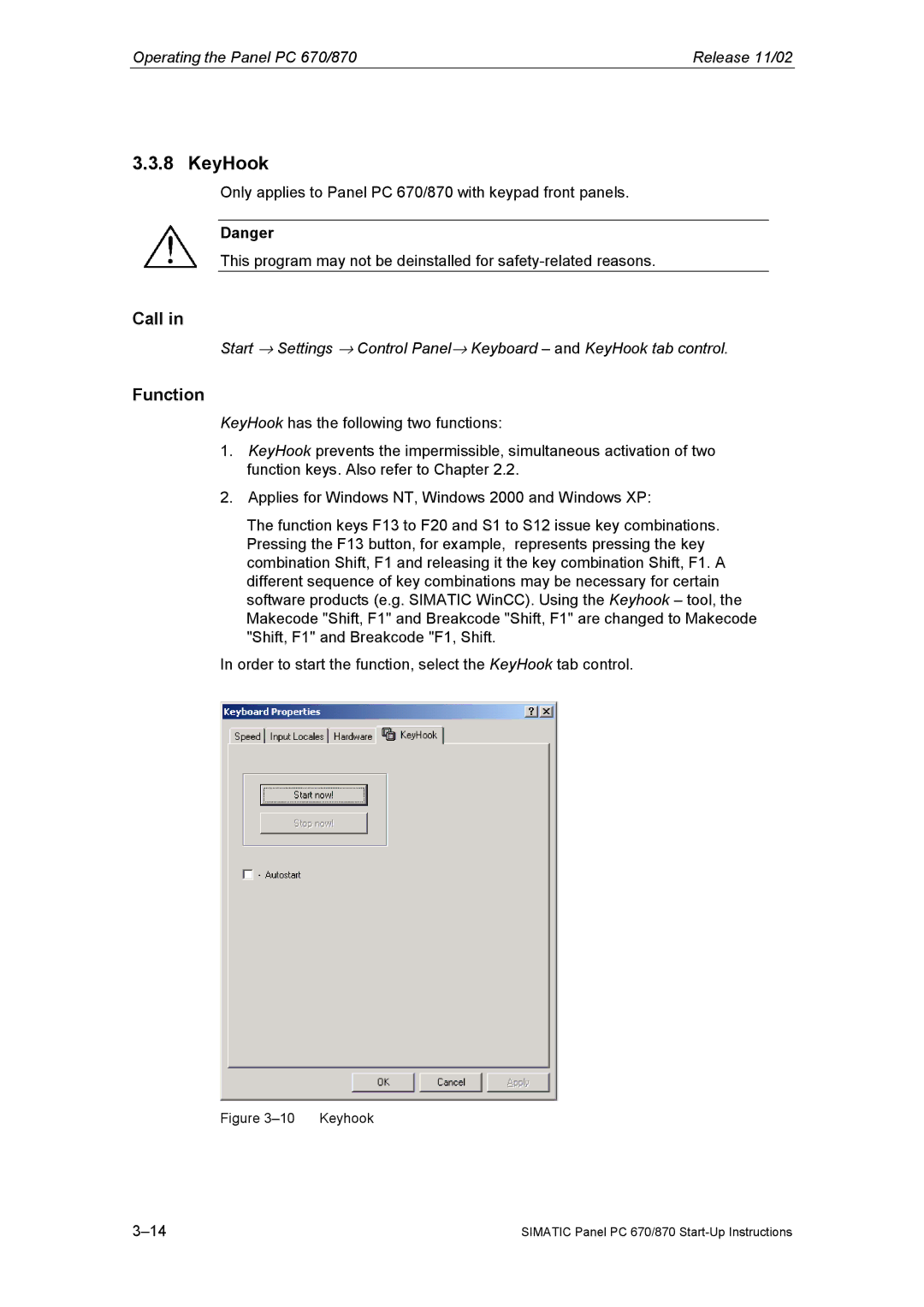 Siemens Panel PC 870 appendix KeyHook 