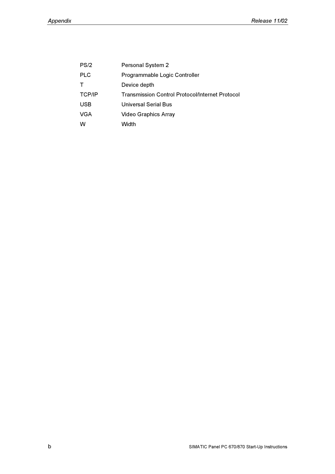 Siemens Panel PC 870 appendix Appendix Release 11/02 