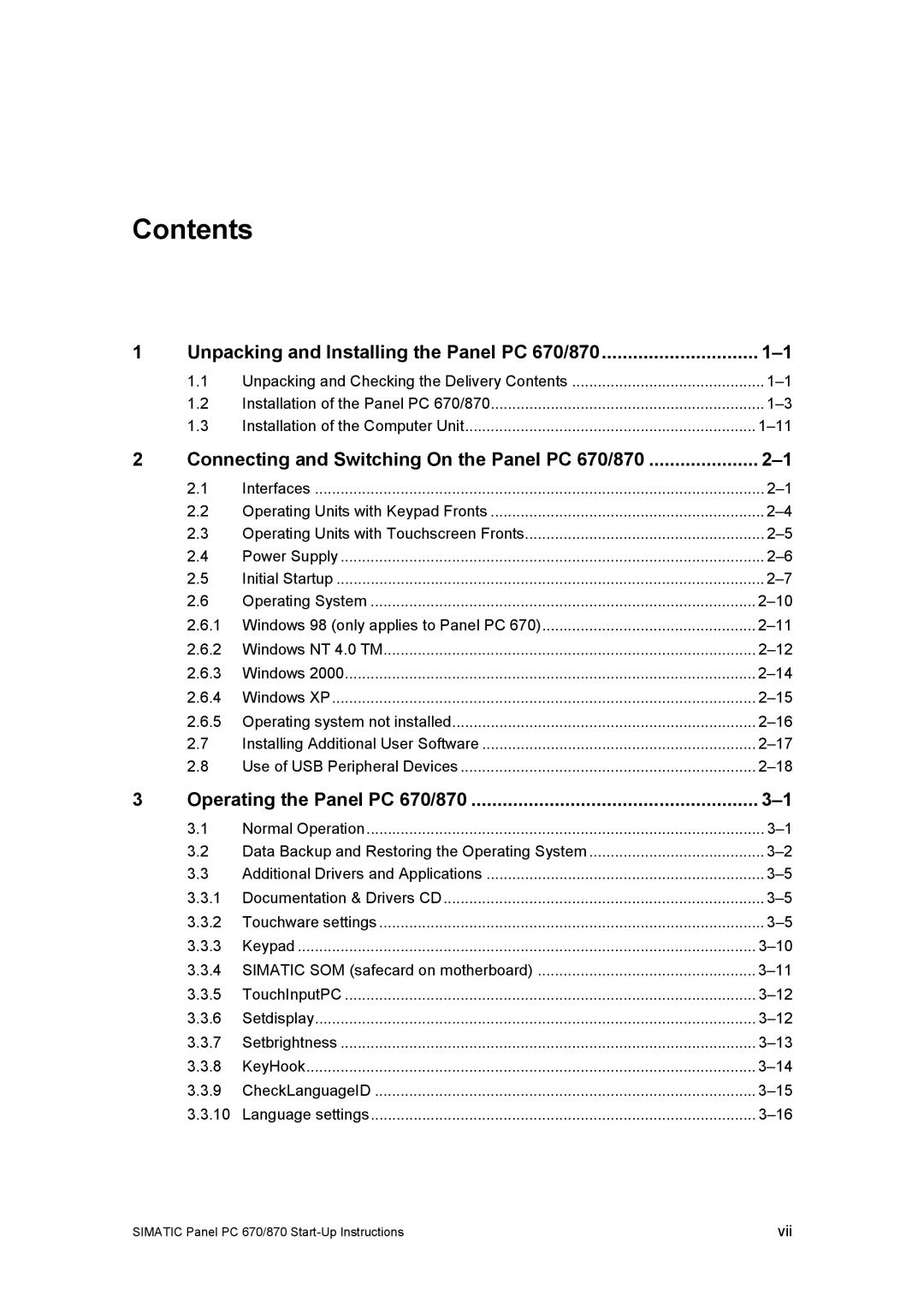 Siemens Panel PC 870 appendix Contents 