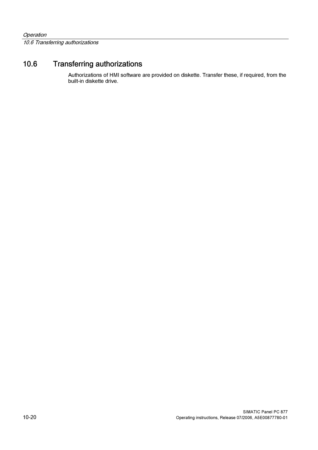 Siemens PANEL PC 877 operating instructions Transferring authorizations 