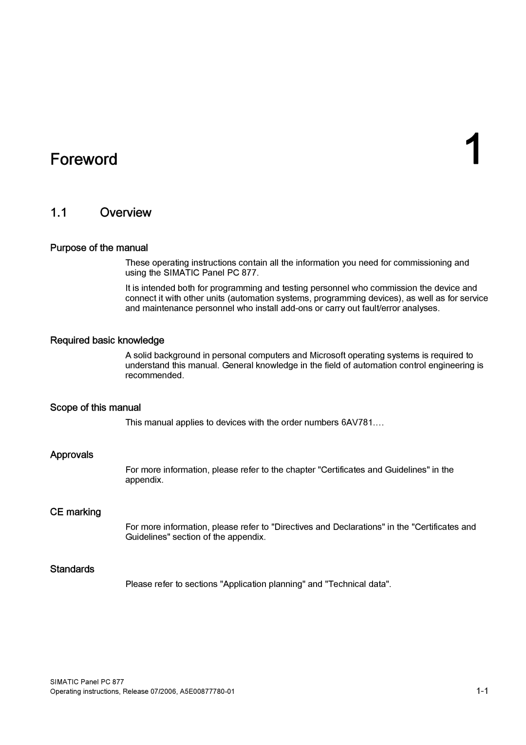 Siemens PANEL PC 877 operating instructions Foreword, Overview 