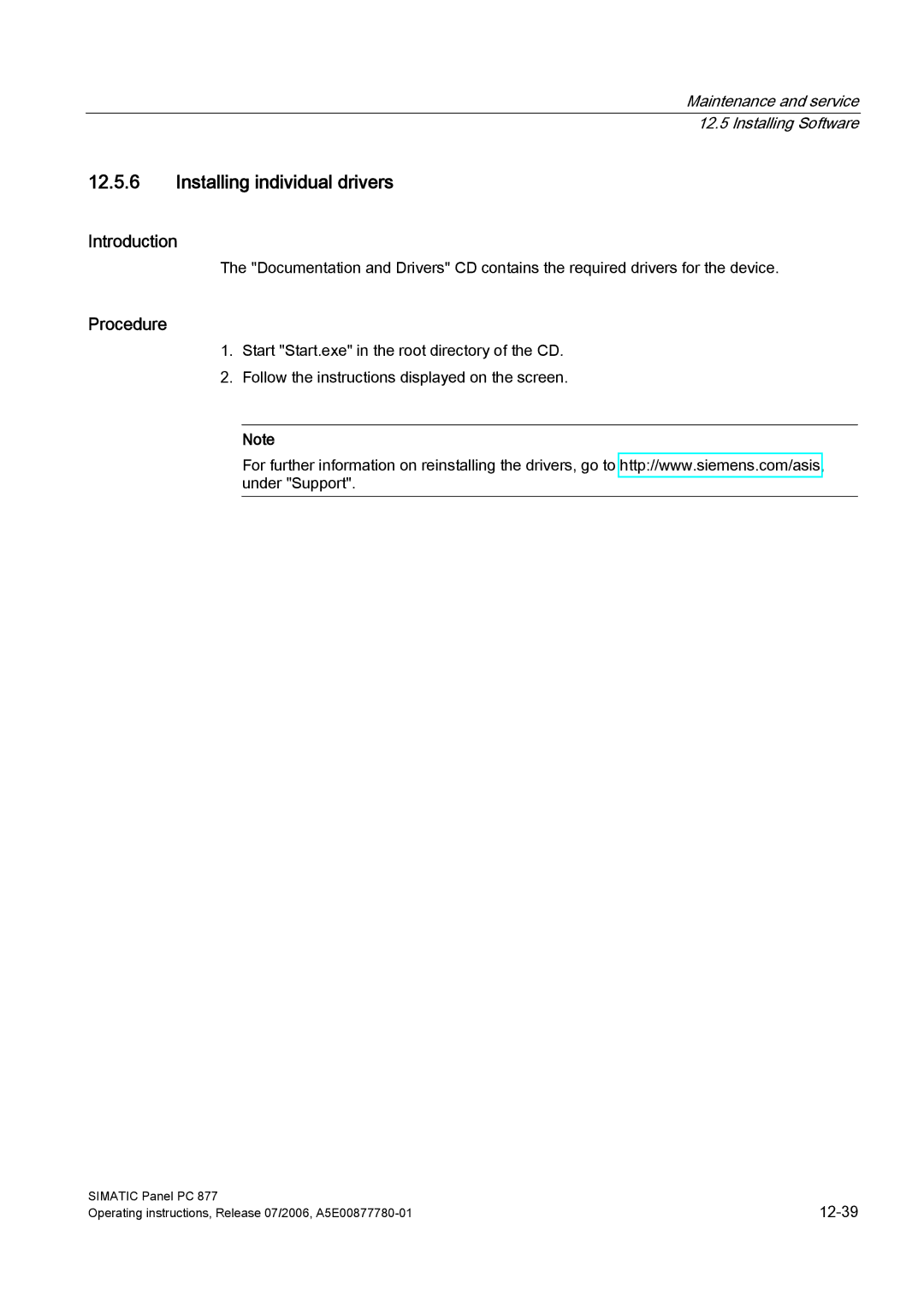 Siemens PANEL PC 877 operating instructions Installing individual drivers, Introduction 