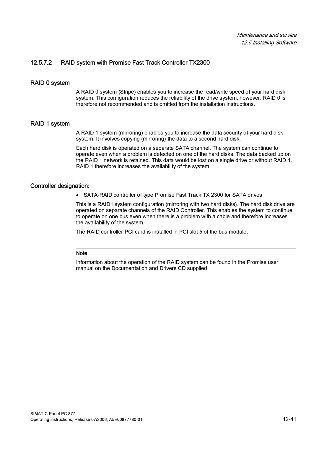 Siemens PANEL PC 877 operating instructions RAID 1 system, Controller designation 