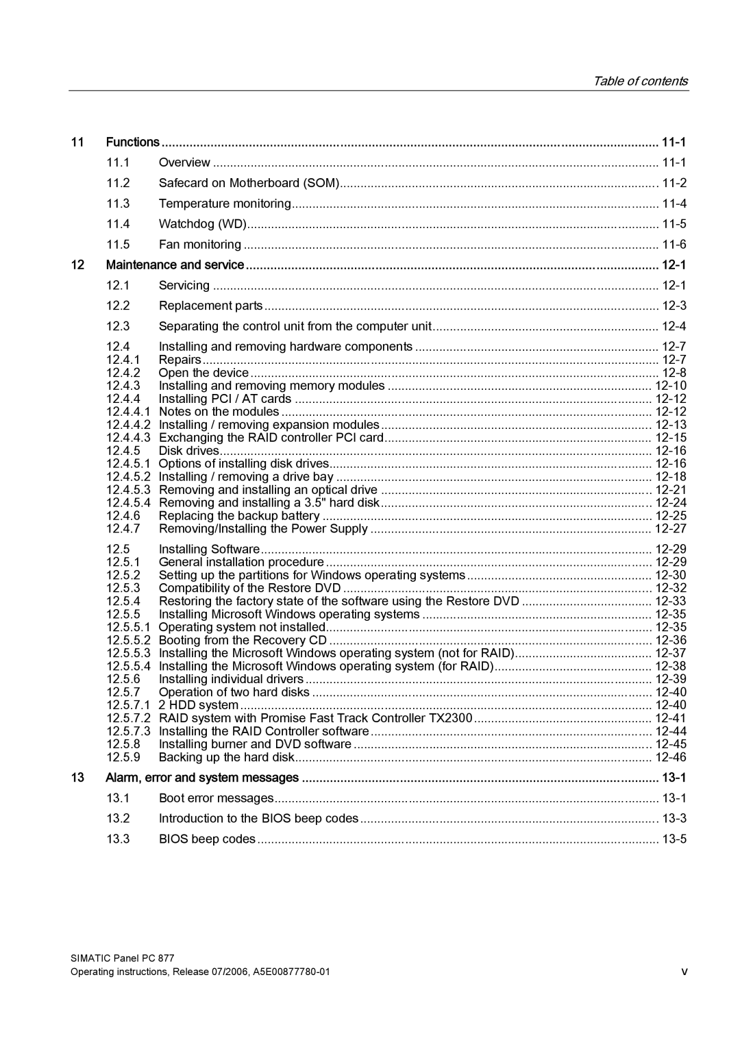 Siemens PANEL PC 877 operating instructions 11-1 