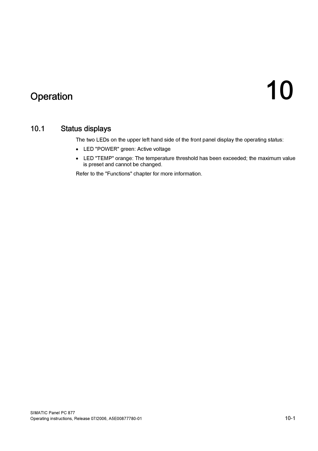 Siemens PANEL PC 877 operating instructions Operation, Status displays 