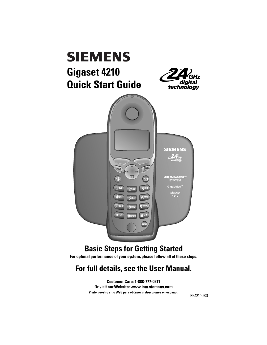 Siemens PB410QSG manual Gigaset Quick Start Guide, Basic Steps for Getting Started 