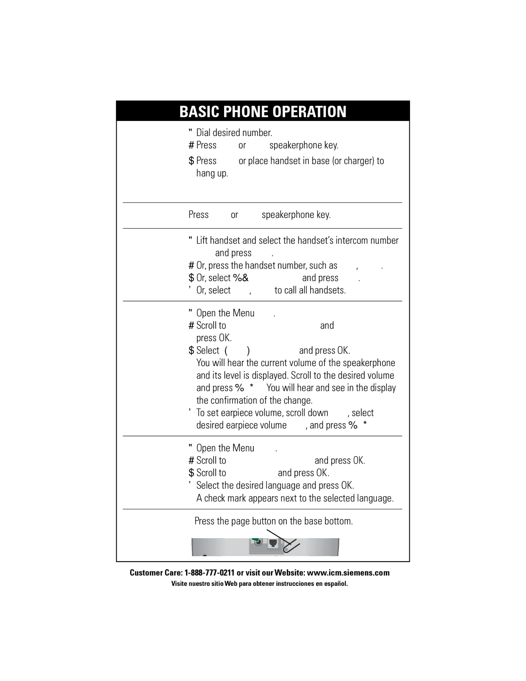 Siemens PB410QSG manual Basic Phone Operation, Confirmation of the change 