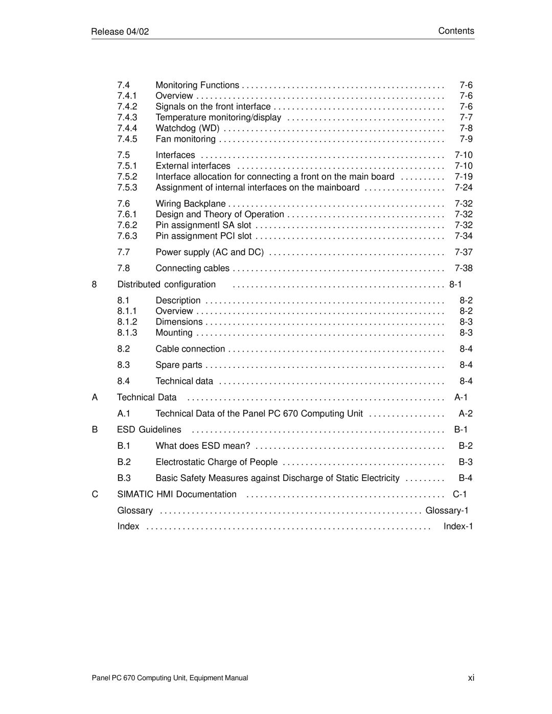 Siemens PC 670 manual Release 04/02 Contents 