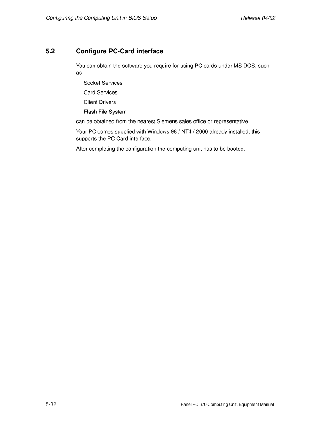 Siemens PC 670 manual Configure PC-Card interface 