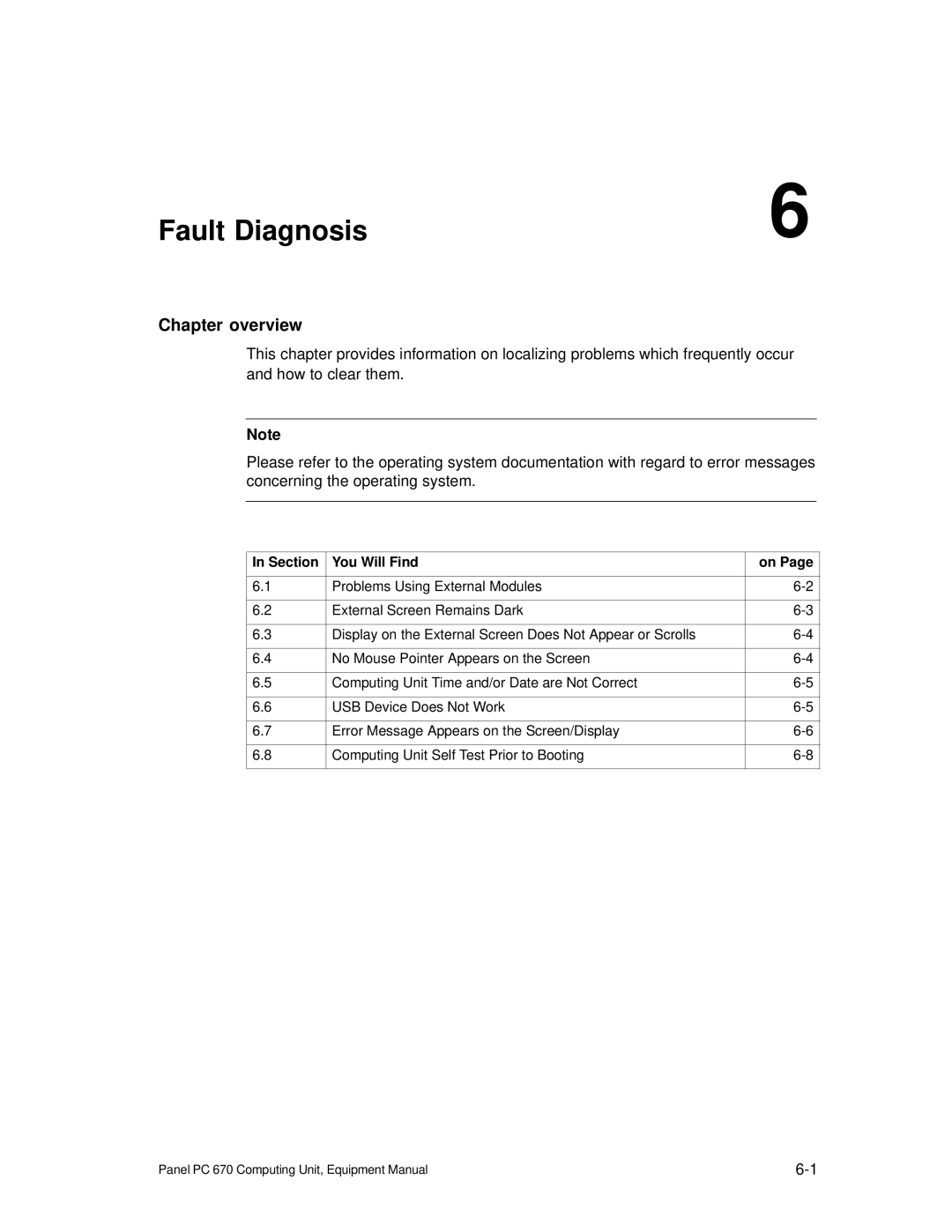 Siemens PC 670 manual Fault Diagnosis, Chapter overview 