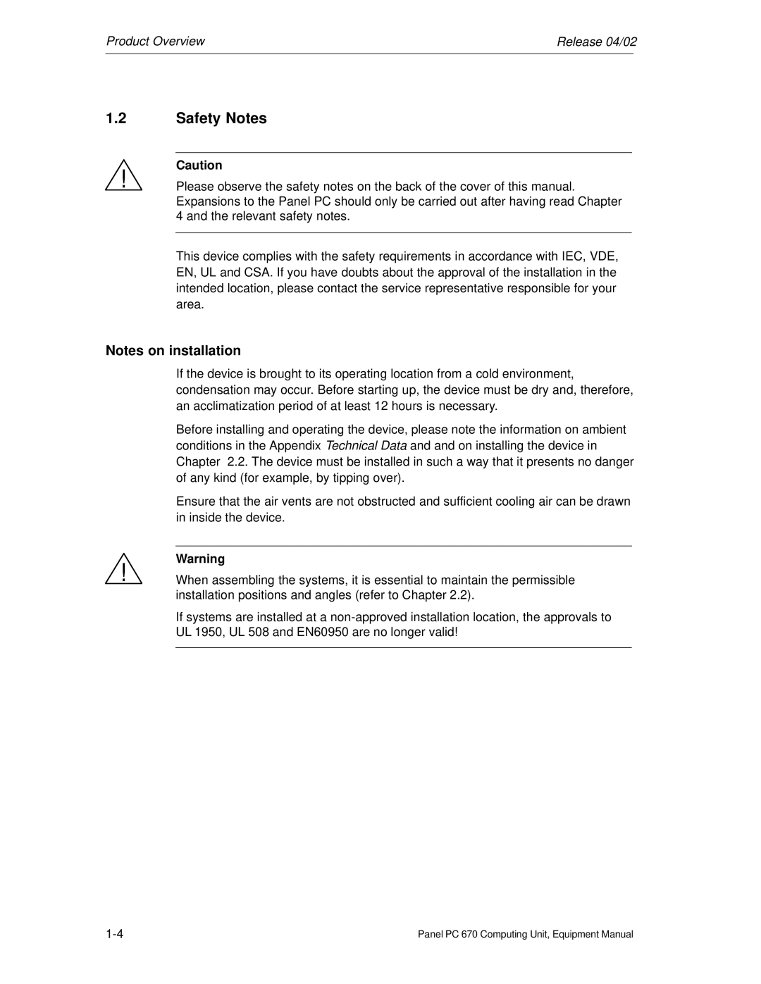 Siemens PC 670 manual Safety Notes 