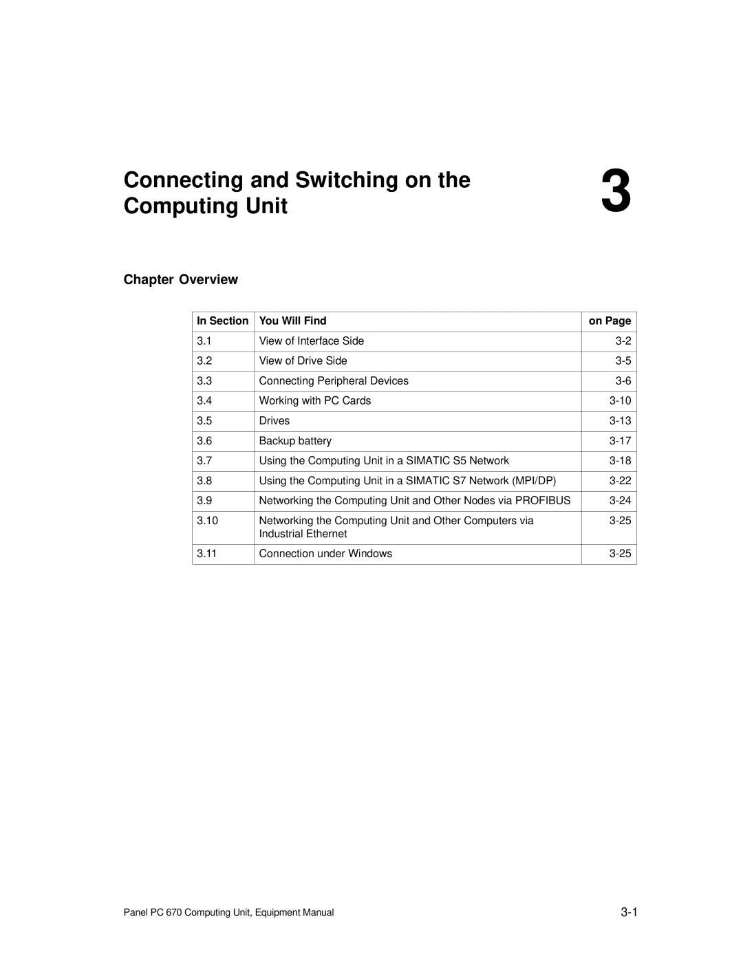 Siemens PC 670 manual Connecting and Switching on Computing Unit, Chapter Overview 