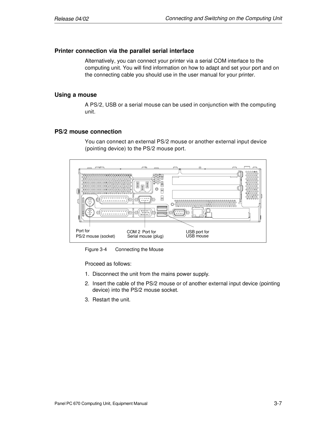 Siemens PC 670 manual PS/2 mouse connection, Connecting the Mouse 