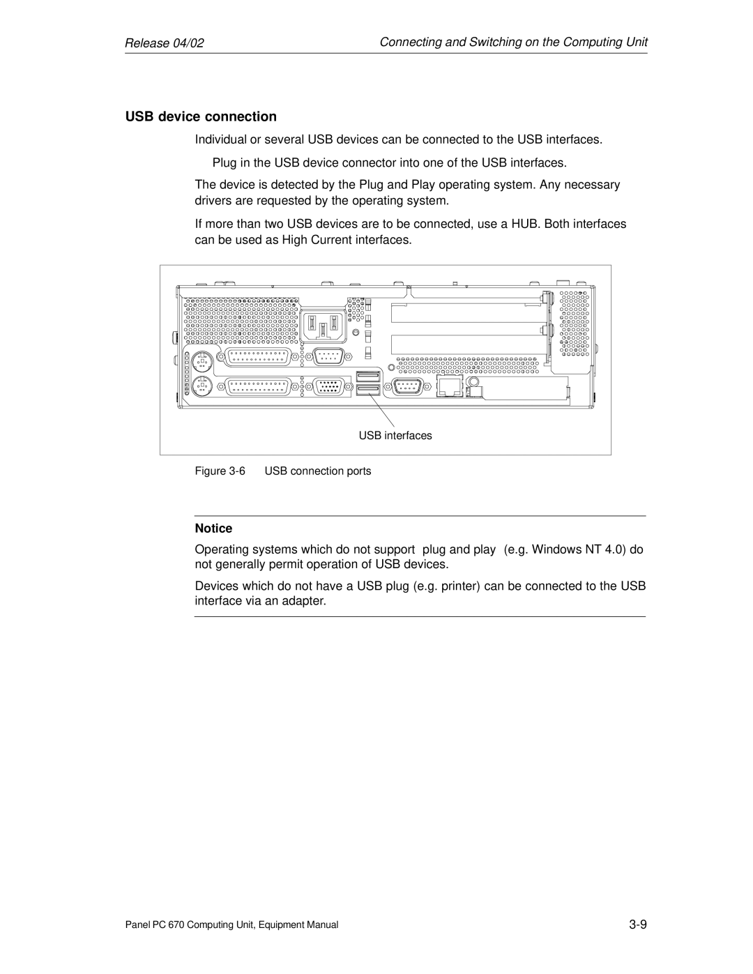 Siemens PC 670 manual USB device connection, USB connection ports 