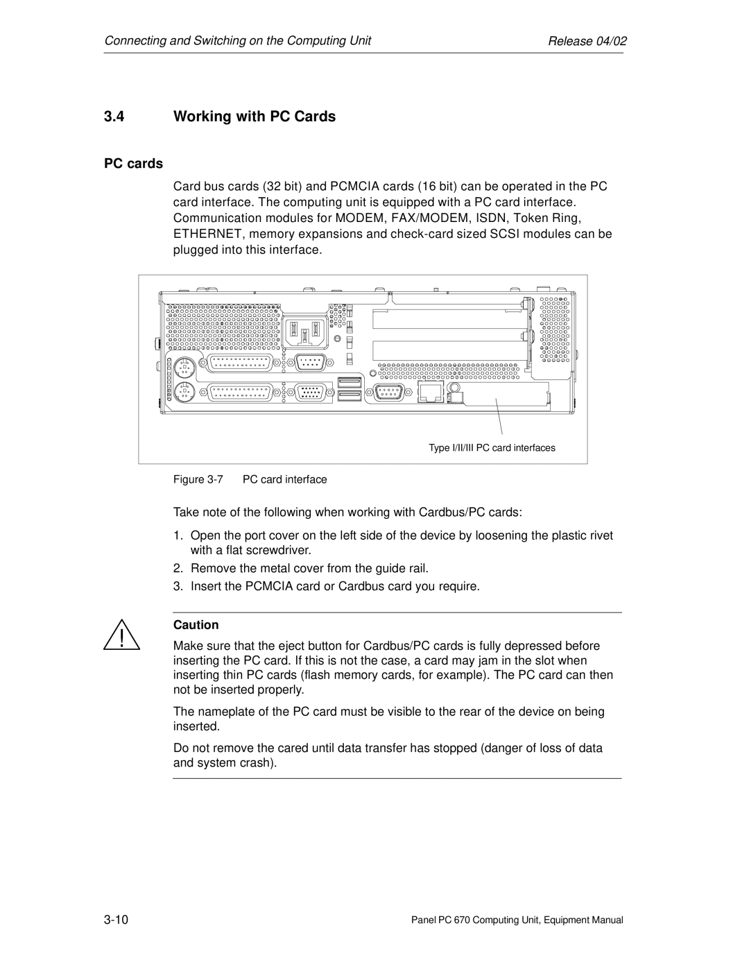 Siemens PC 670 manual Working with PC Cards, PC cards 