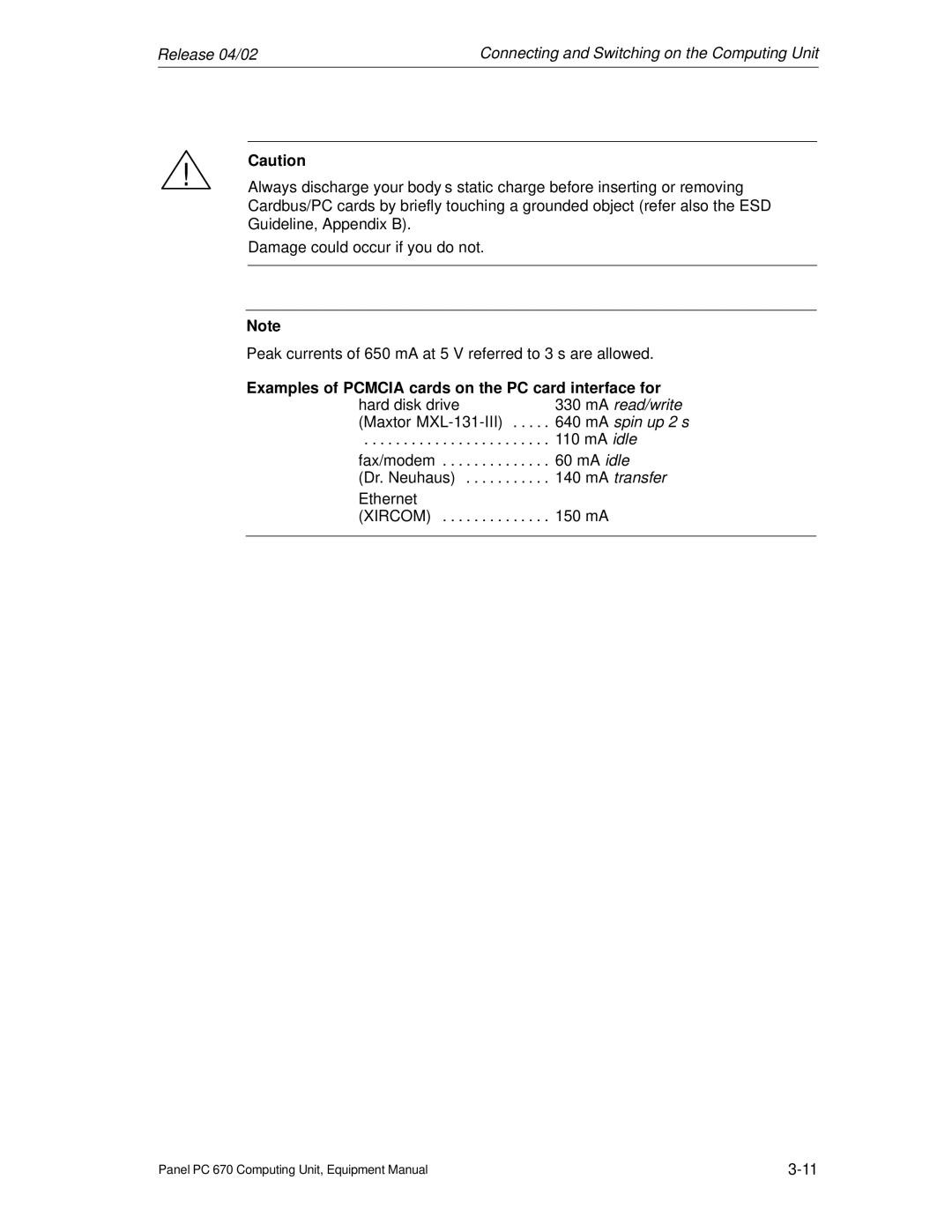 Siemens PC 670 manual Examples of Pcmcia cards on the PC card interface for 