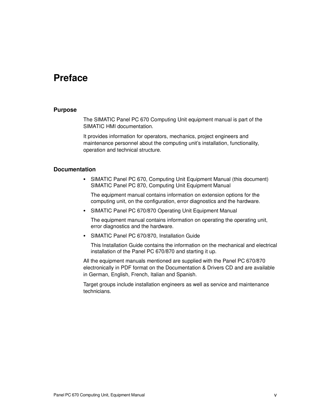 Siemens PC 670 manual Preface, Purpose, Documentation 
