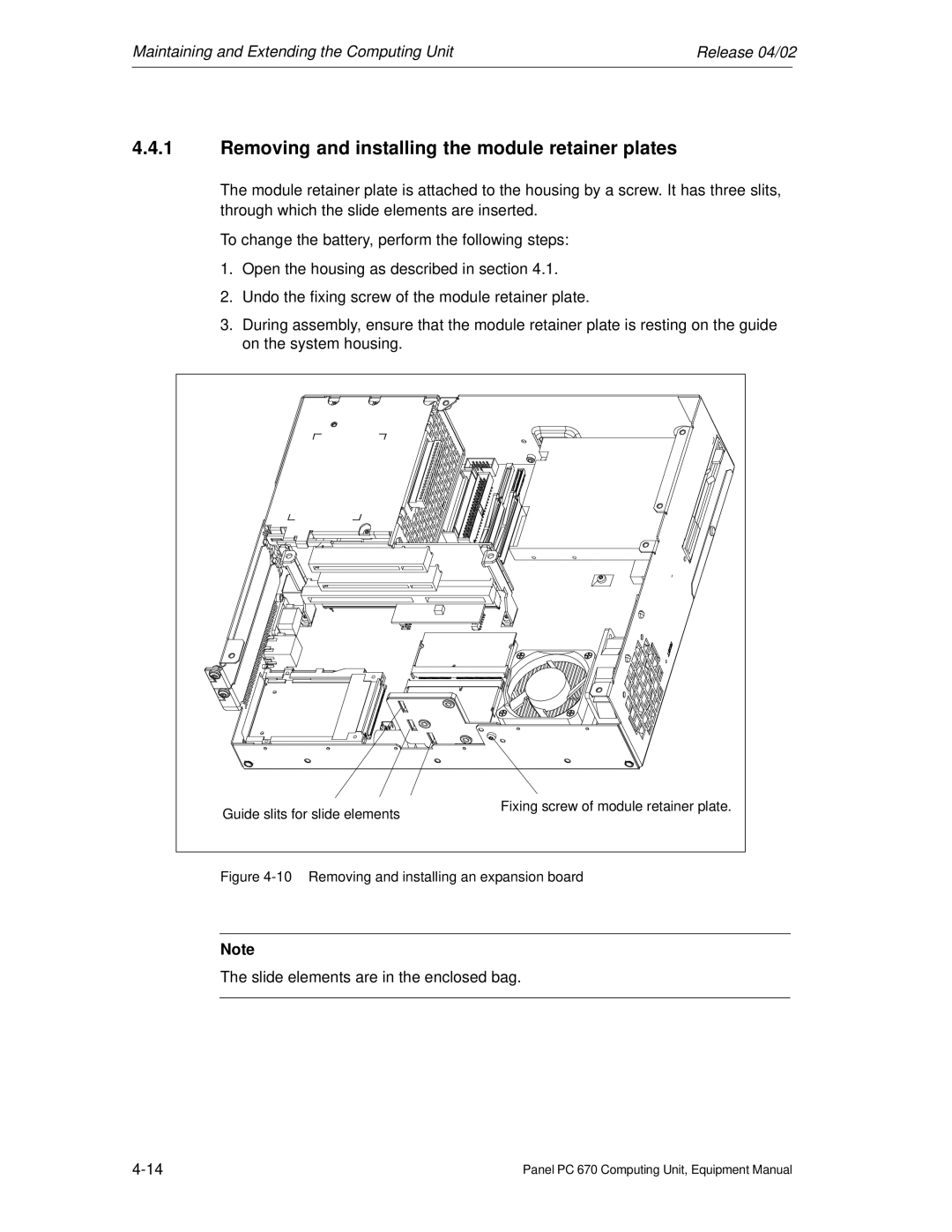 Siemens PC 670 manual Removing and installing the module retainer plates, Removing and installing an expansion board 