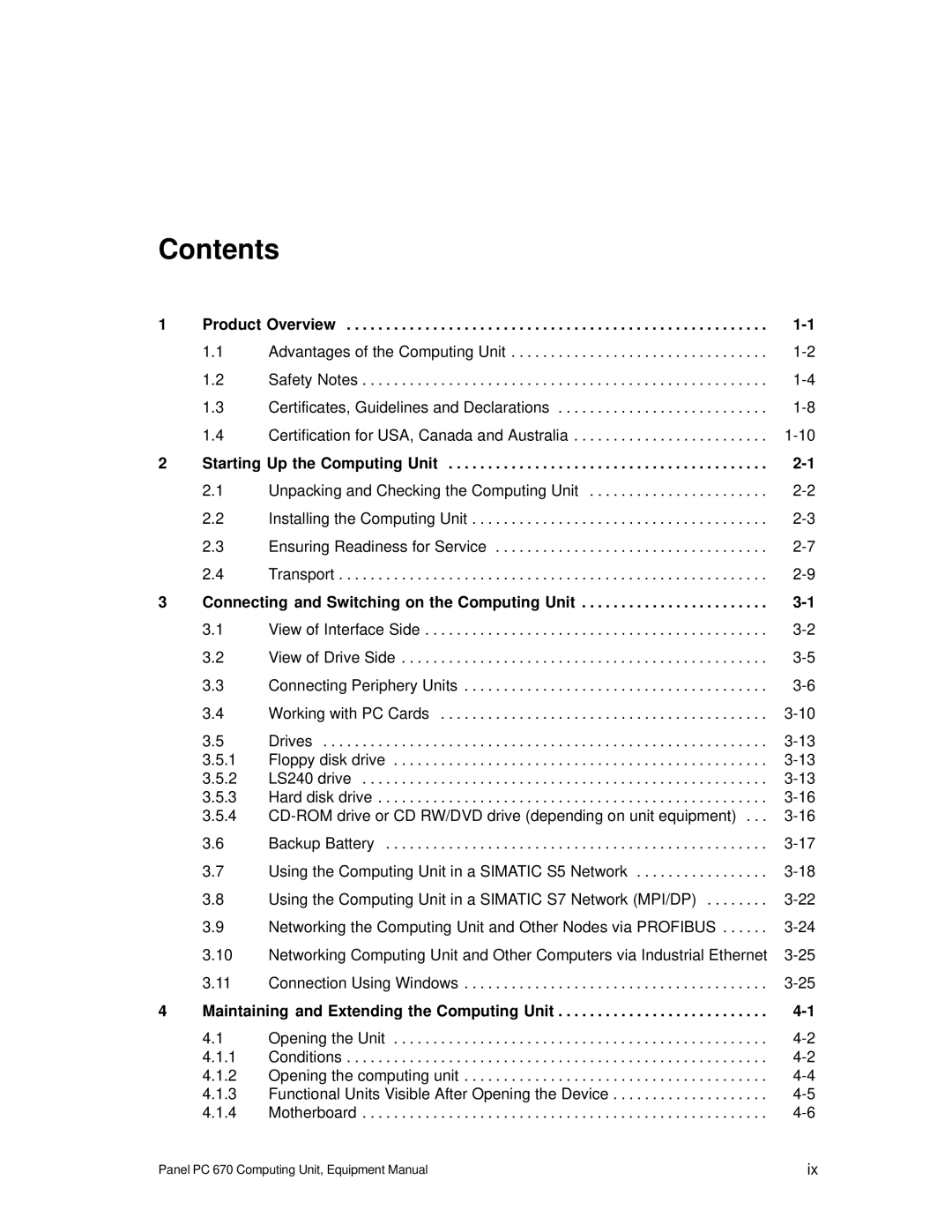 Siemens PC 670 manual Contents 