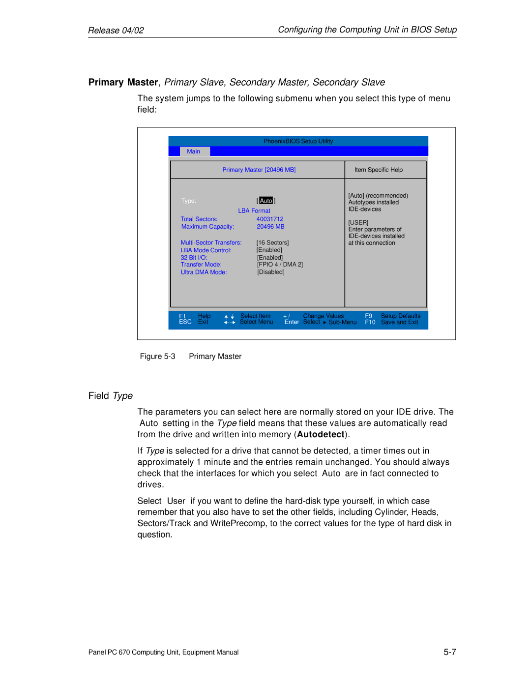 Siemens PC 670 manual Field Type 