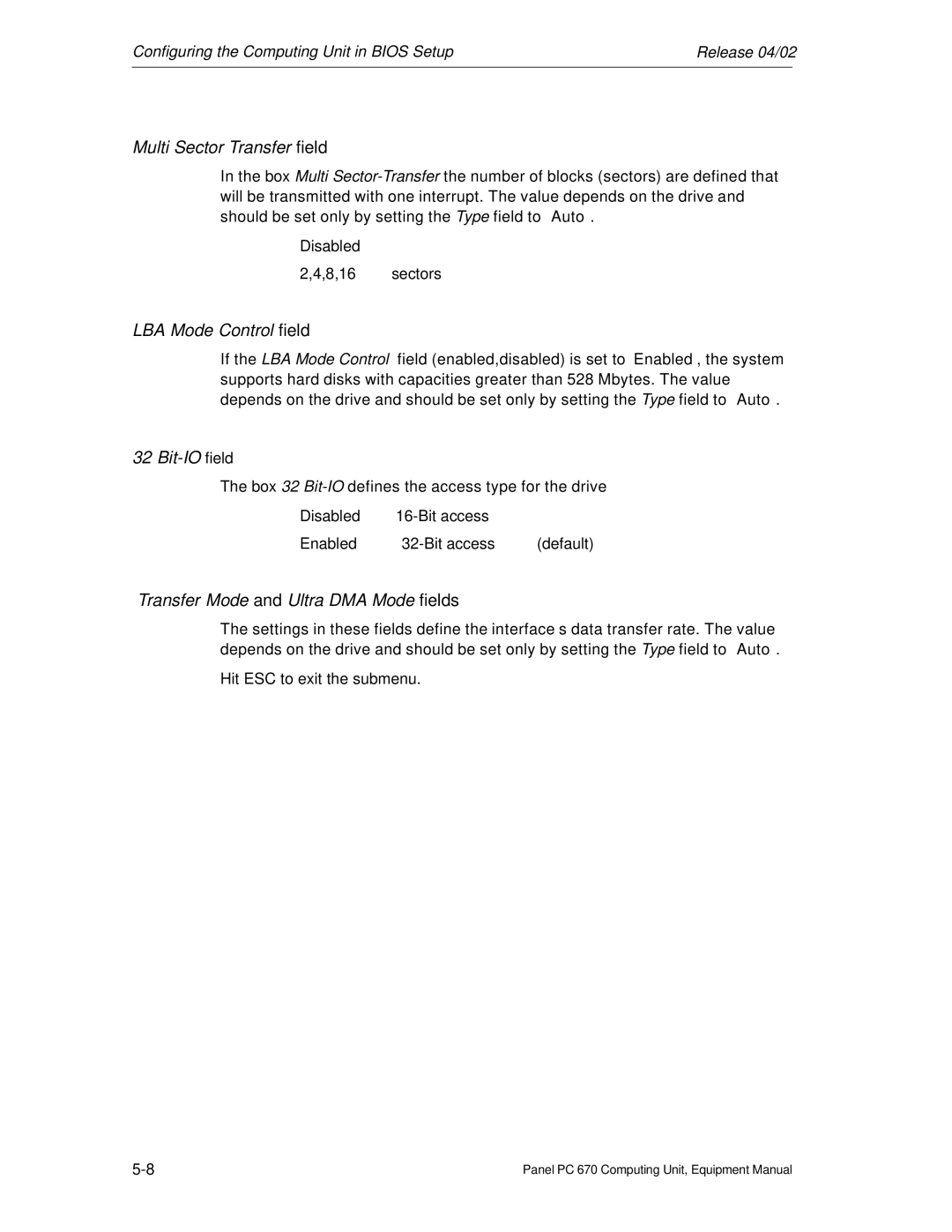 Siemens PC 670 manual Multi Sector Transfer field 