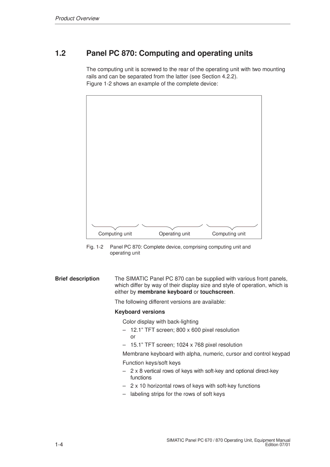 Siemens manual Panel PC 870 Computing and operating units, Shows an example of the complete device 