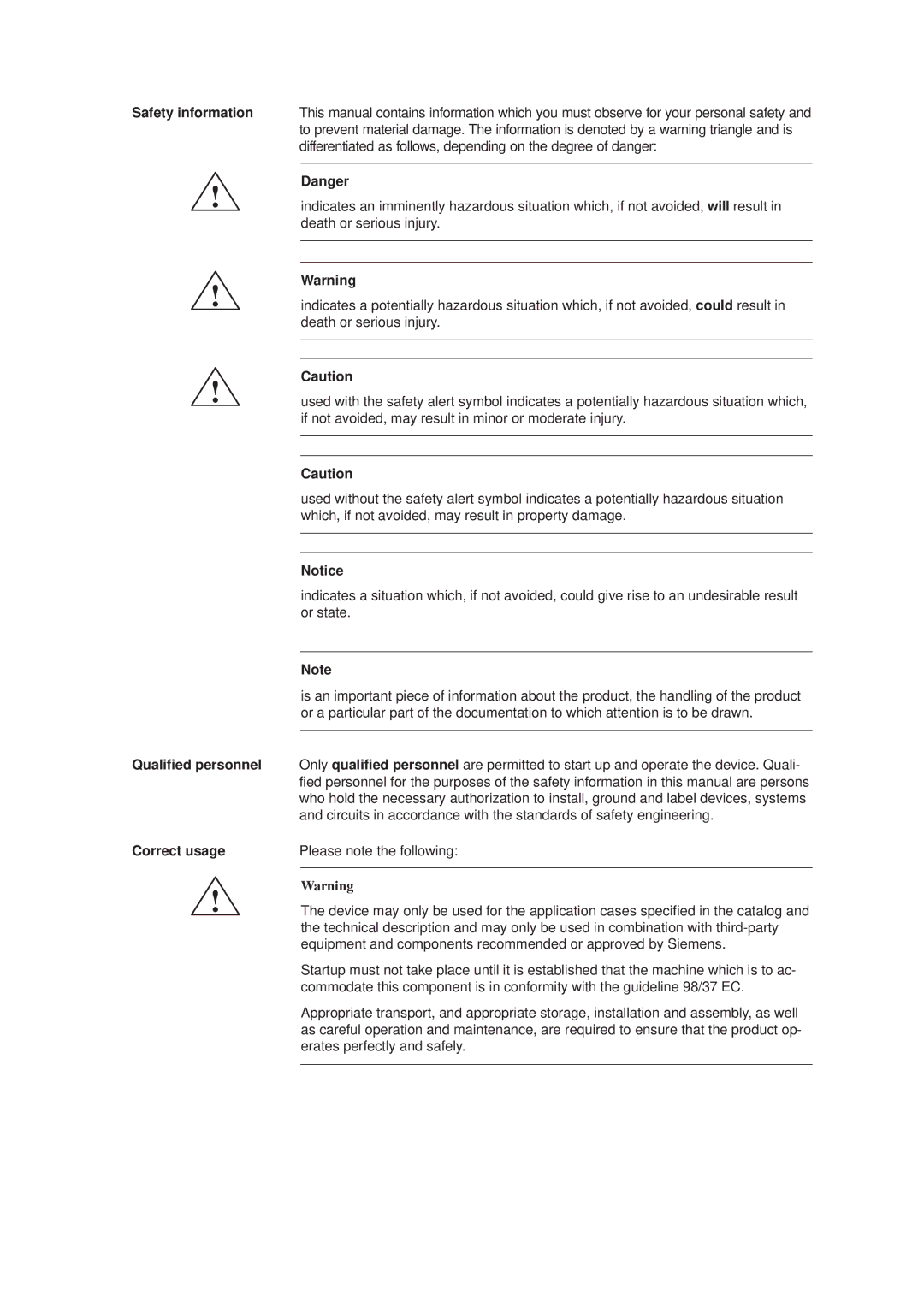 Siemens PC 870 manual Safety information Qualified personnel Correct usage 