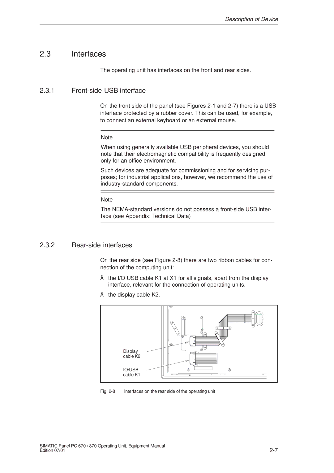 Siemens PC 870 manual Interfaces, Front-side USB interface, Rear-side interfaces 