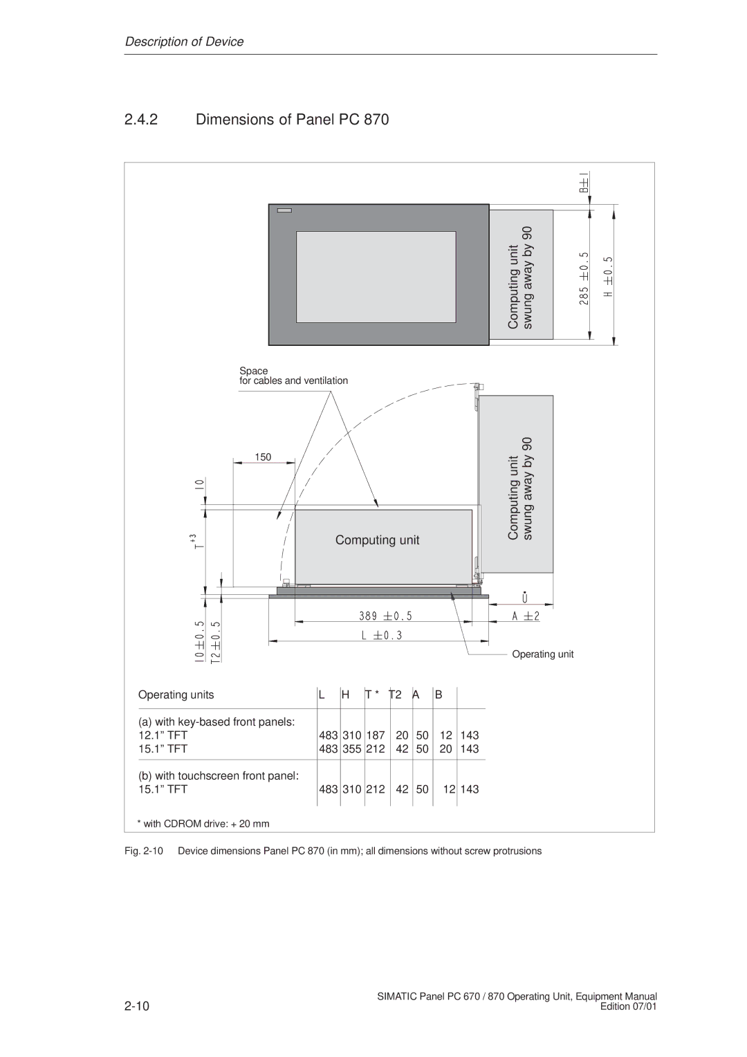 Siemens PC 870 manual Computing unit Swung away by 