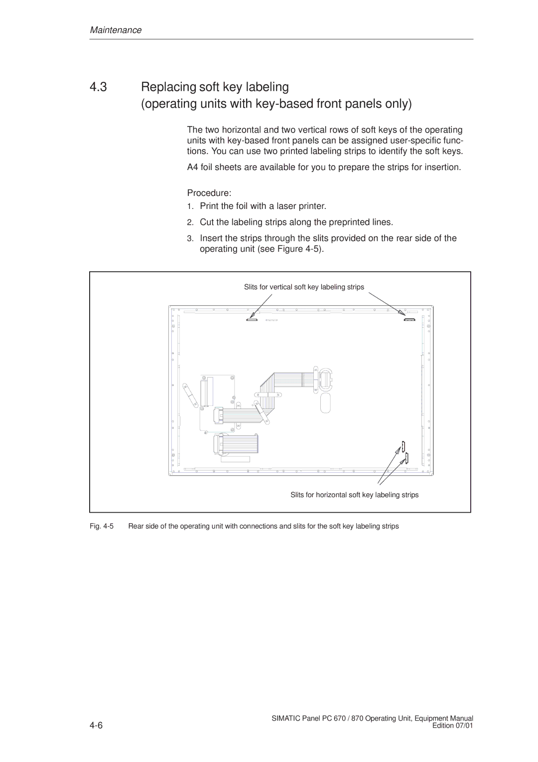 Siemens PC 870 manual Slits for vertical soft key labeling strips 