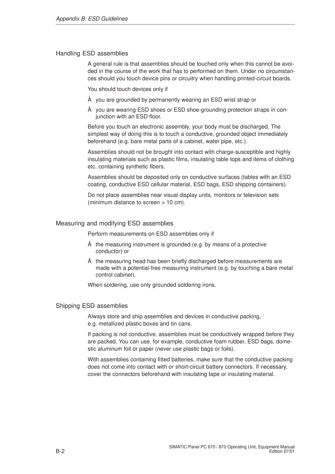 Siemens PC 870 manual Handling ESD assemblies 