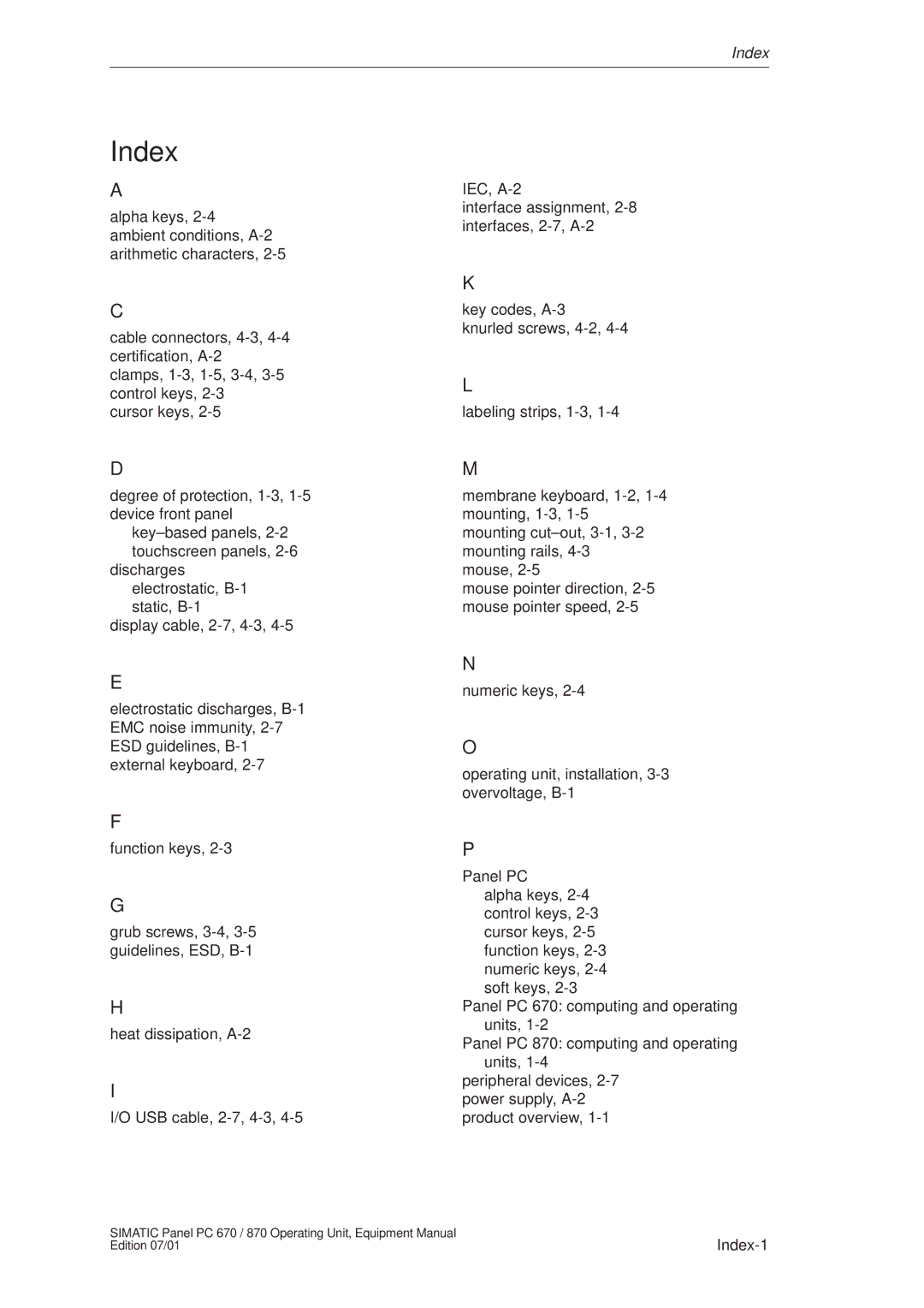 Siemens PC 870 manual Index 