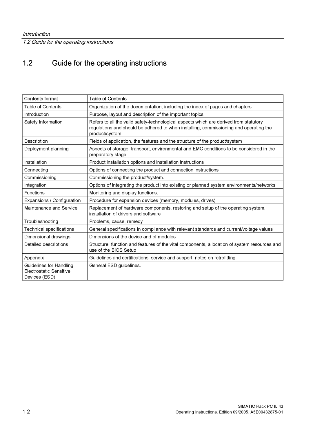 Siemens PCIL43 manual Guide for the operating instructions, Contents format Table of Contents 