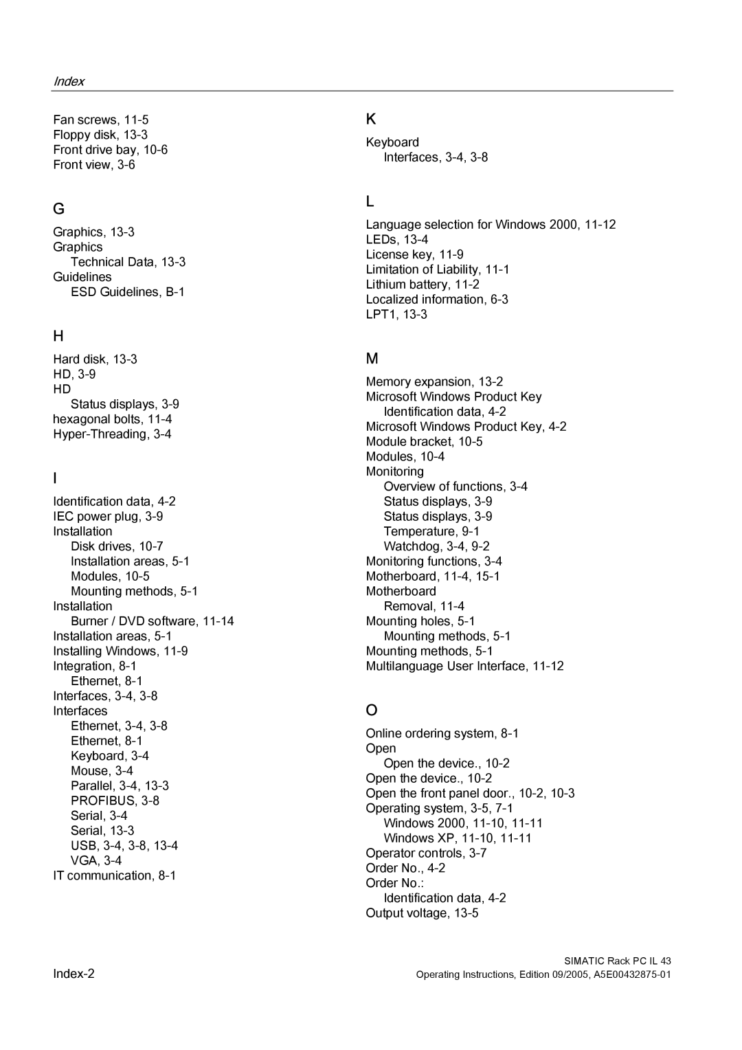 Siemens PCIL43 manual Index 