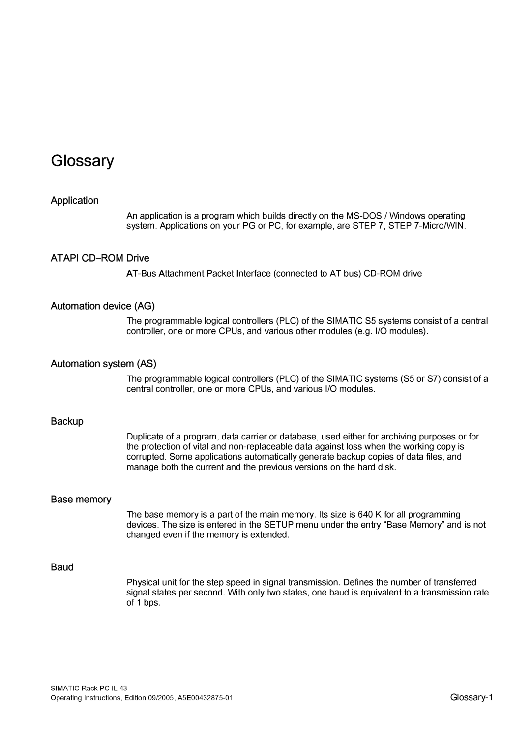 Siemens PCIL43 manual Glossary 