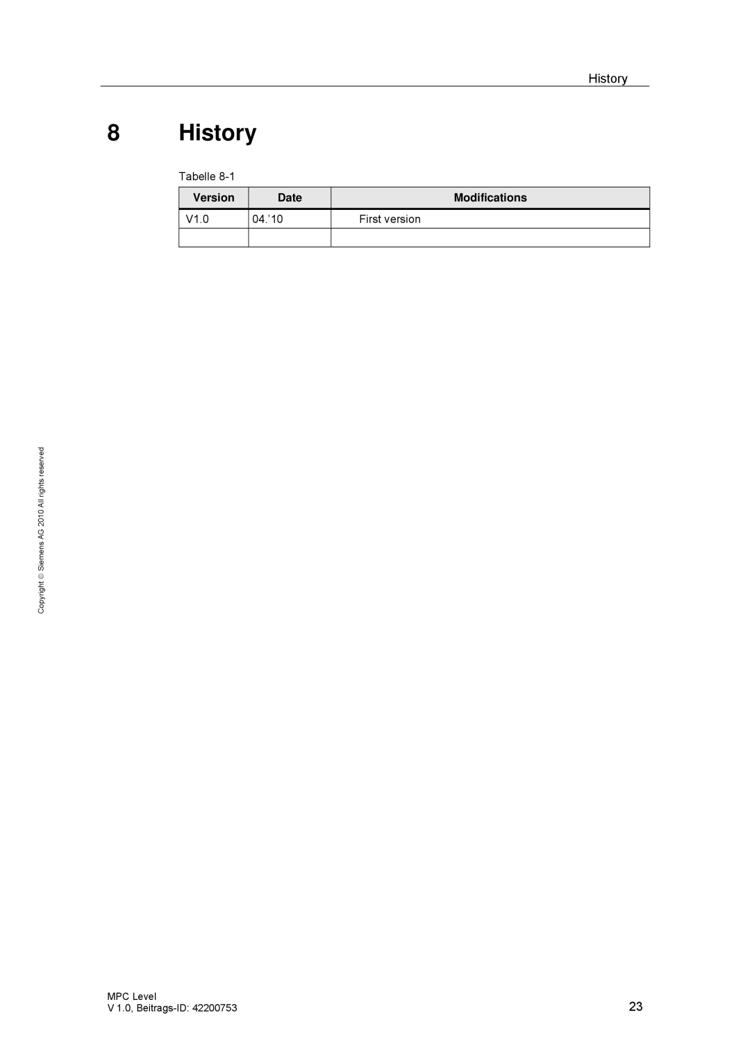 Siemens PCS 7 manual History, Version Date Modifications 