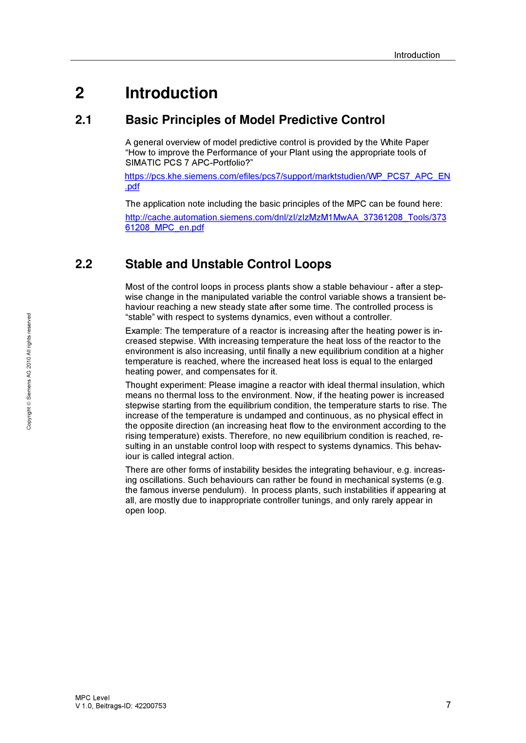 Siemens PCS 7 manual Introduction, Basic Principles of Model Predictive Control, Stable and Unstable Control Loops 